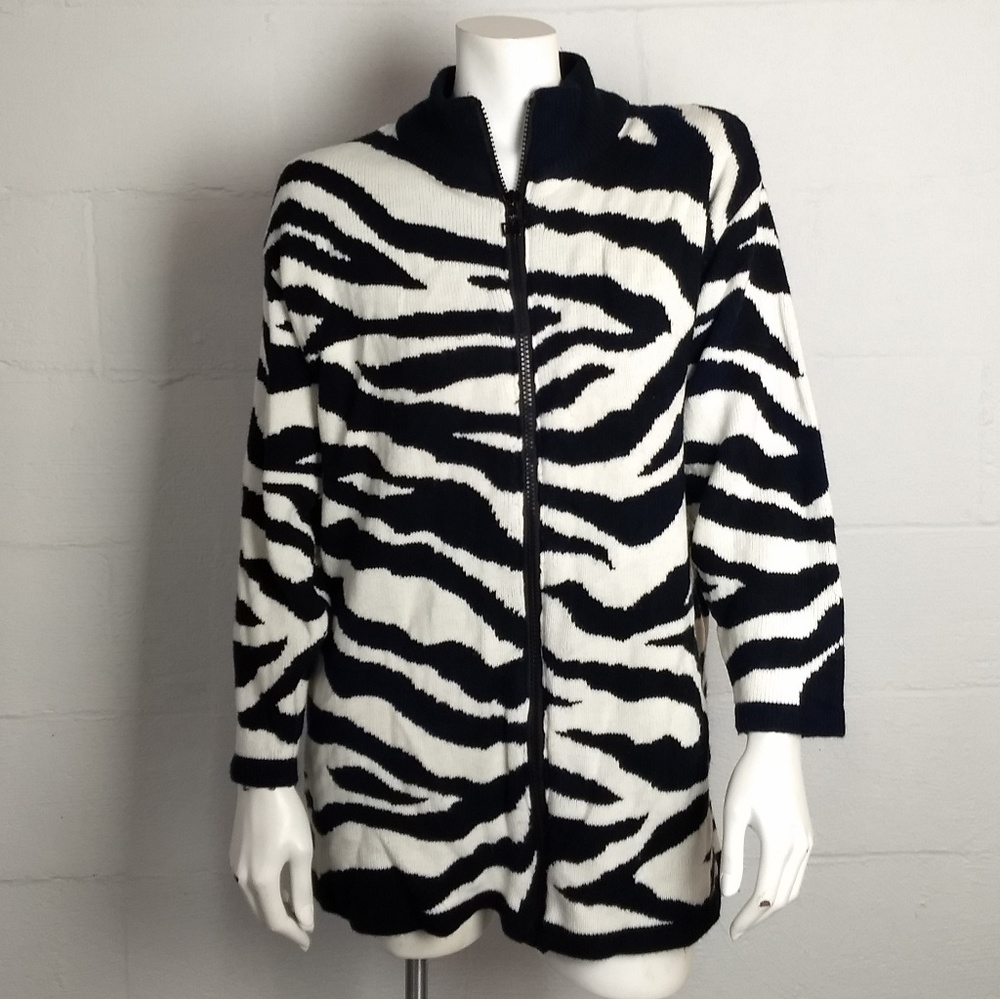 Diane Von Furstenburg Vintage Zebra Print Zippered Sweater